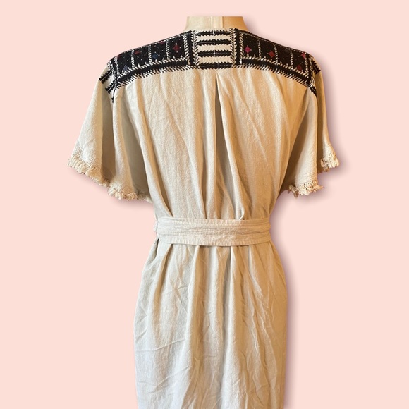 Madewell Linen Boho Dress with Tie Tribal Print - Picture 3 of 14